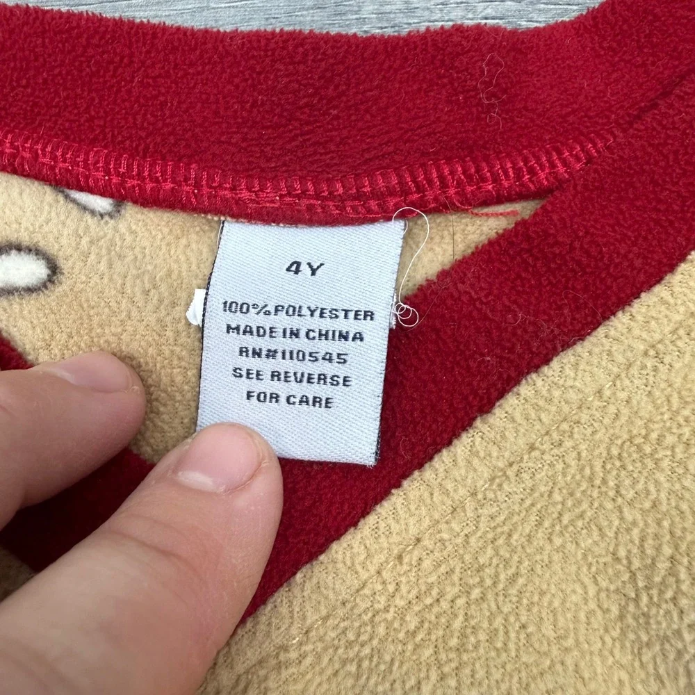 Sock Monkey Fleece Pajamas 4Y Tan Red Two Piece Set‎ Cozy Kids Sleepwear